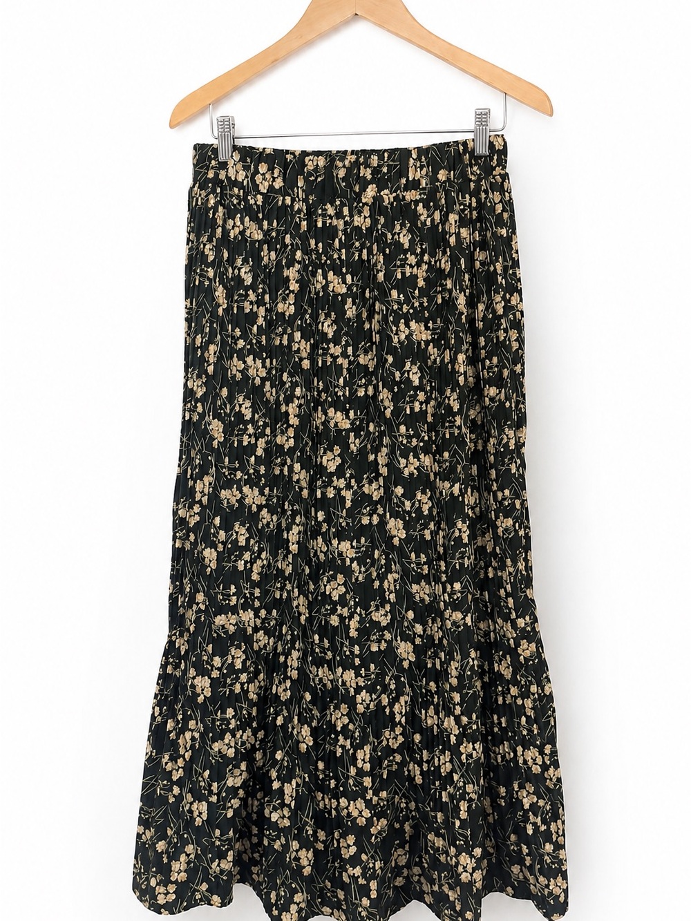 Orange Creek Green Floral Pleated Maxi Skirt Size Large New